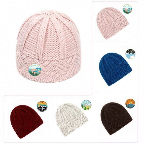 Whitney Blue Crochet Knit Beanie and Mountain Pin Set Gift Packaged - Picture 2 of 7